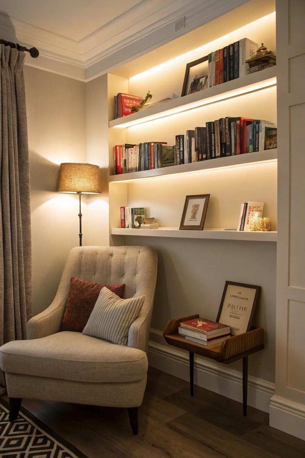 Floating shelves turn your books into a design feature.