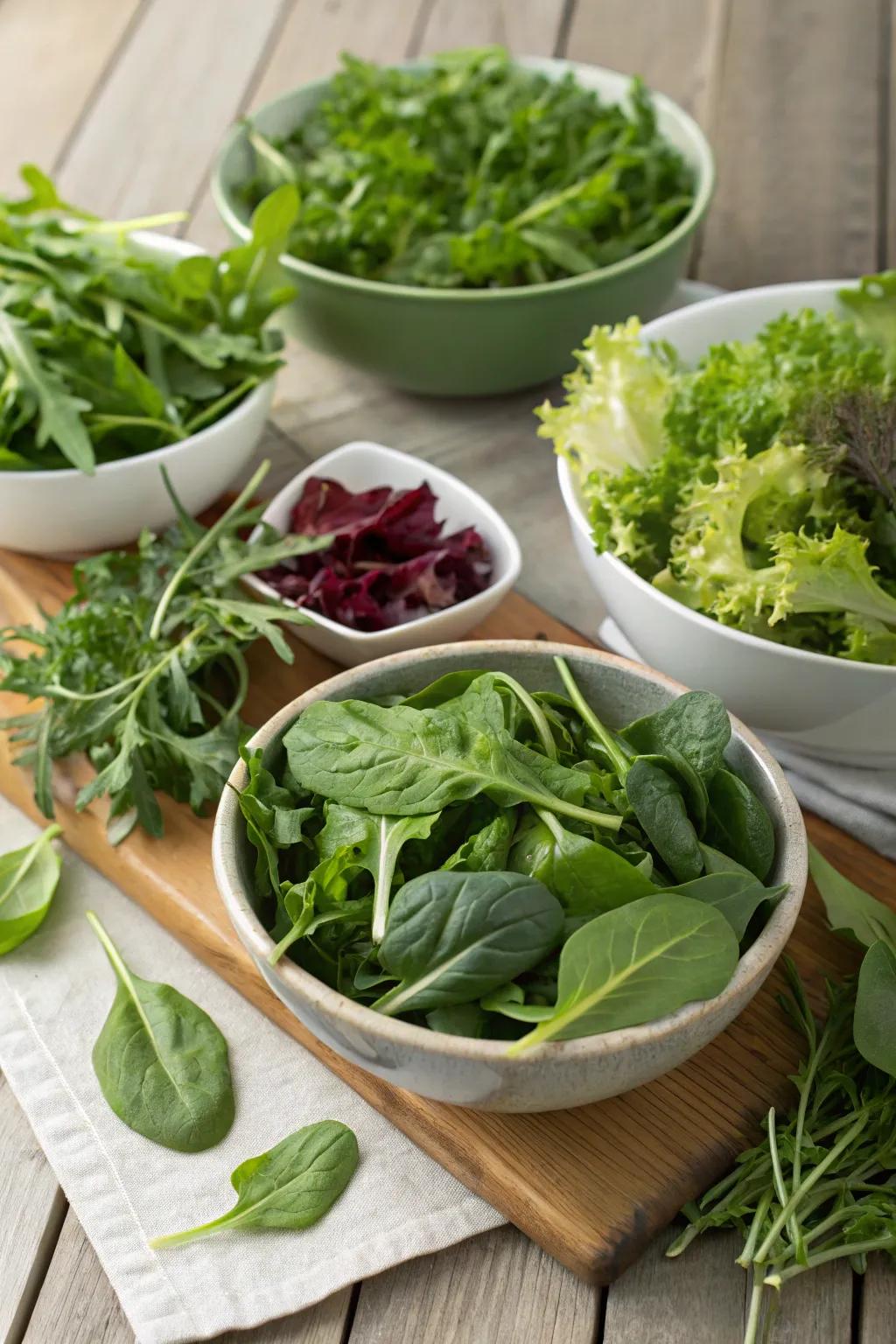 A selection of fresh leafy greens perfect for a salad base.