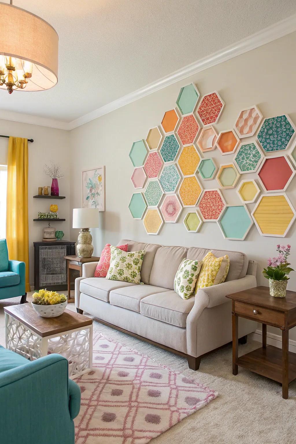 Brighten up your walls with colorful honeycomb patterns.