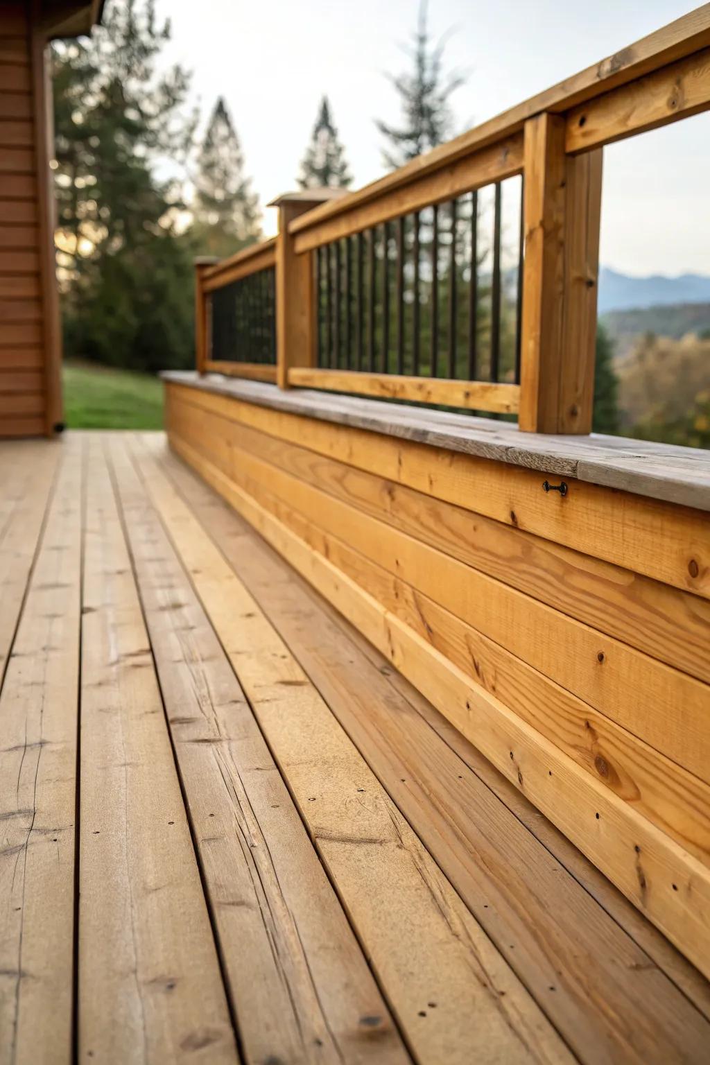 Cedar wood skirting adds a rustic touch to this deck.