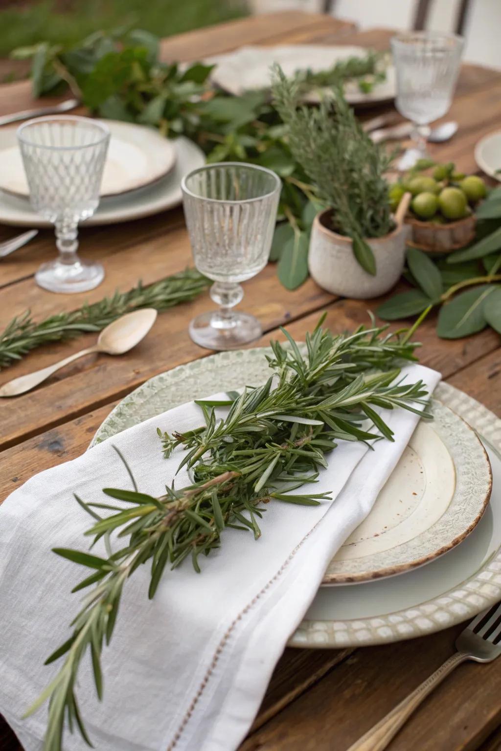 Fresh greenery adds a natural charm to the Italian tablescape.