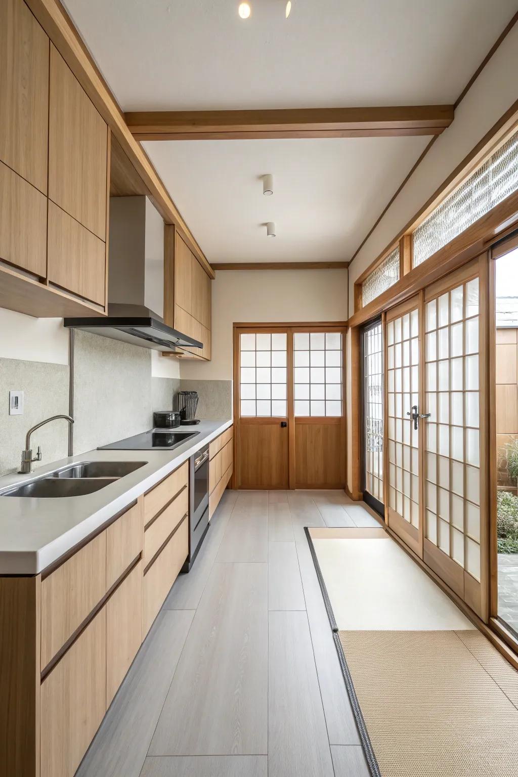 A minimalist Japanese kitchen where simplicity reigns.