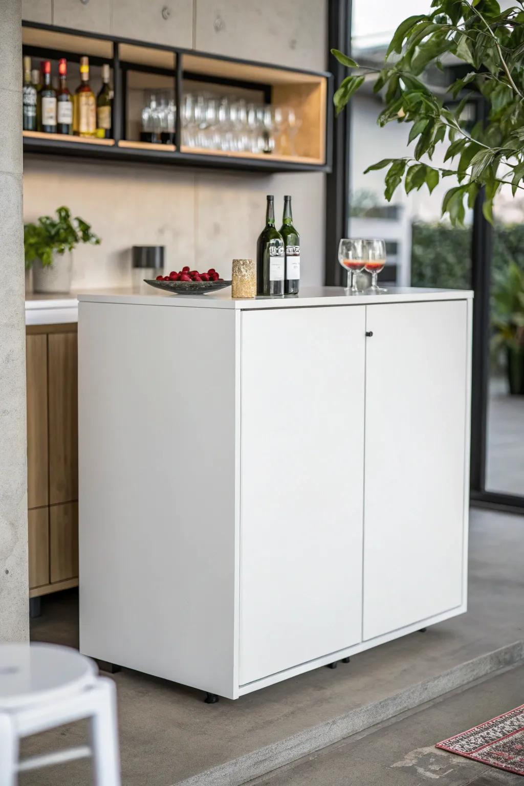 A minimalist bar cabinet that complements an open kitchen layout.