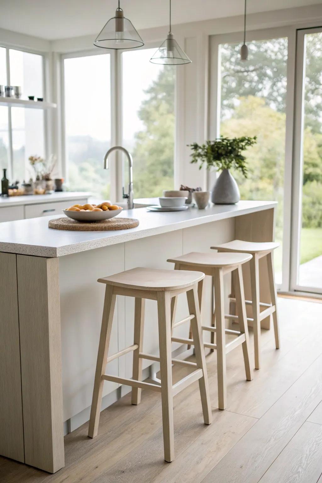 Backless stools offer a minimalist approach to kitchen island seating.