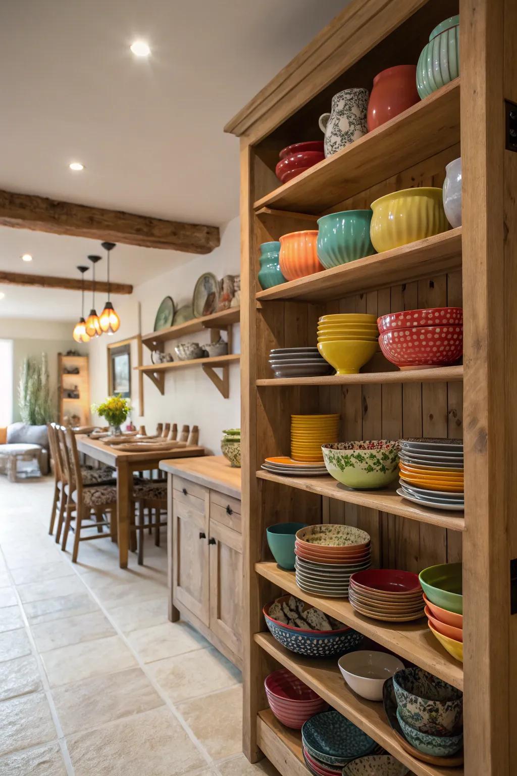 Open shelving offers both easy access and a display for your favorite kitchen items.