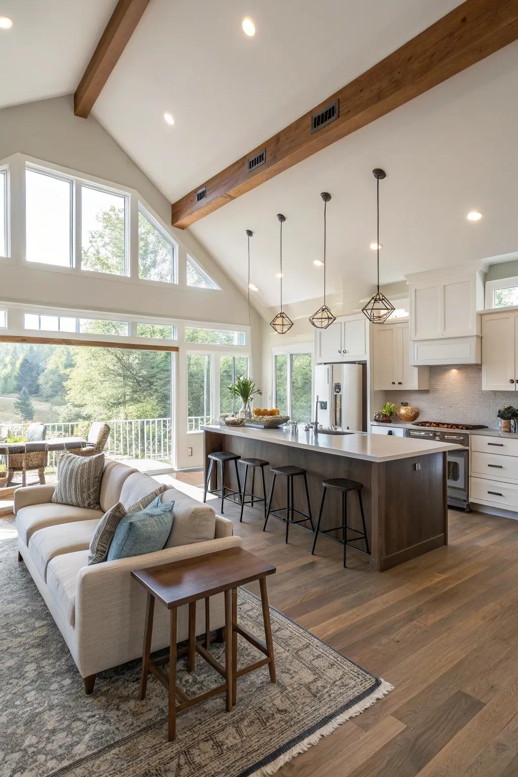An open layout kitchen that effortlessly connects to the living room.