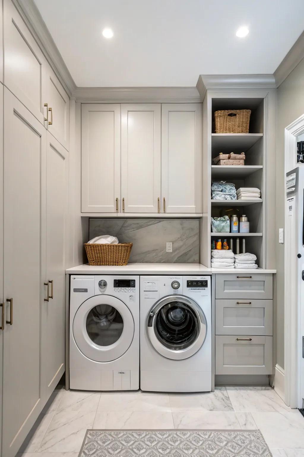 Efficient cabinetry keeps your laundry essentials organized and out of sight.