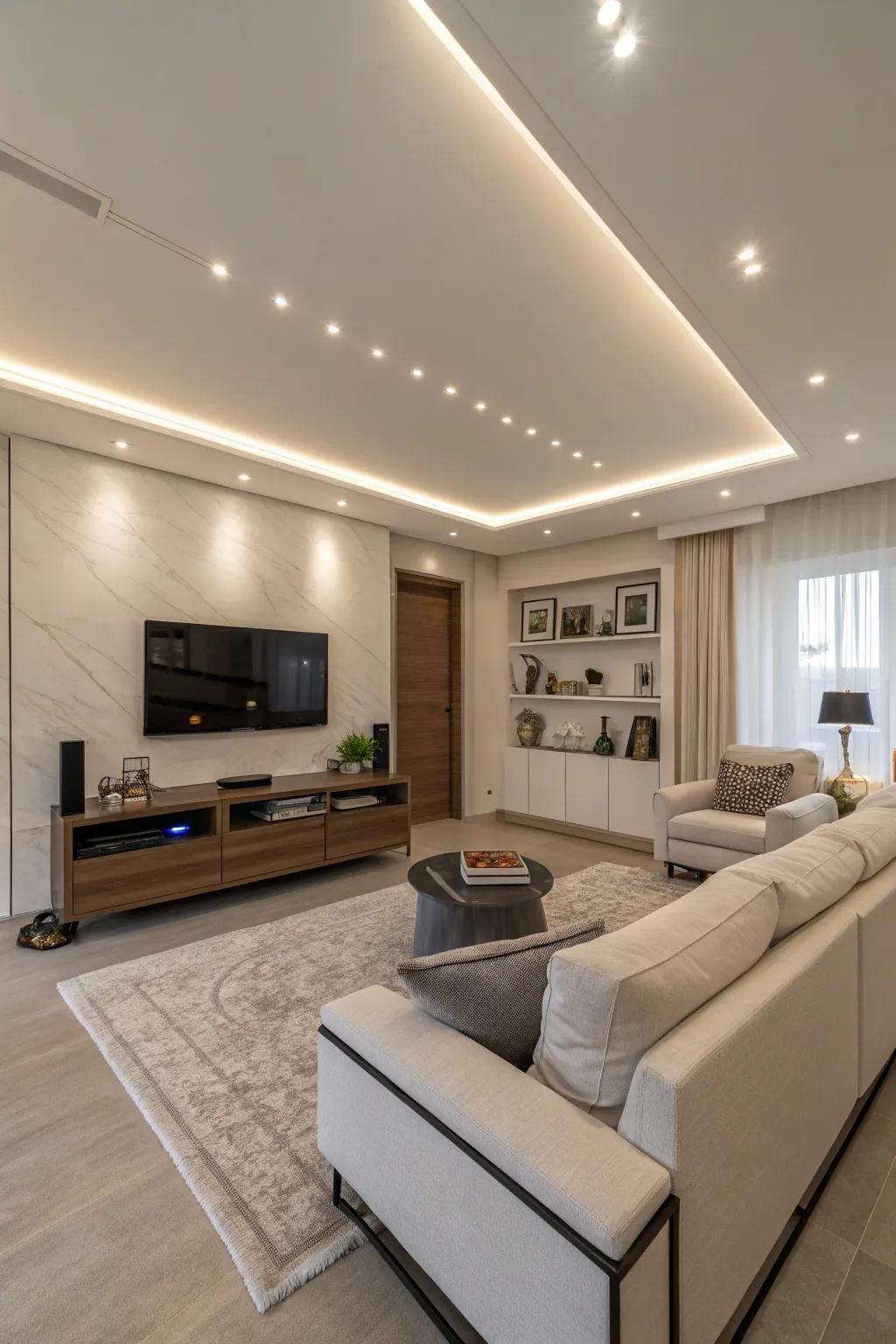 Recessed LED ceiling lights for a minimalist touch.