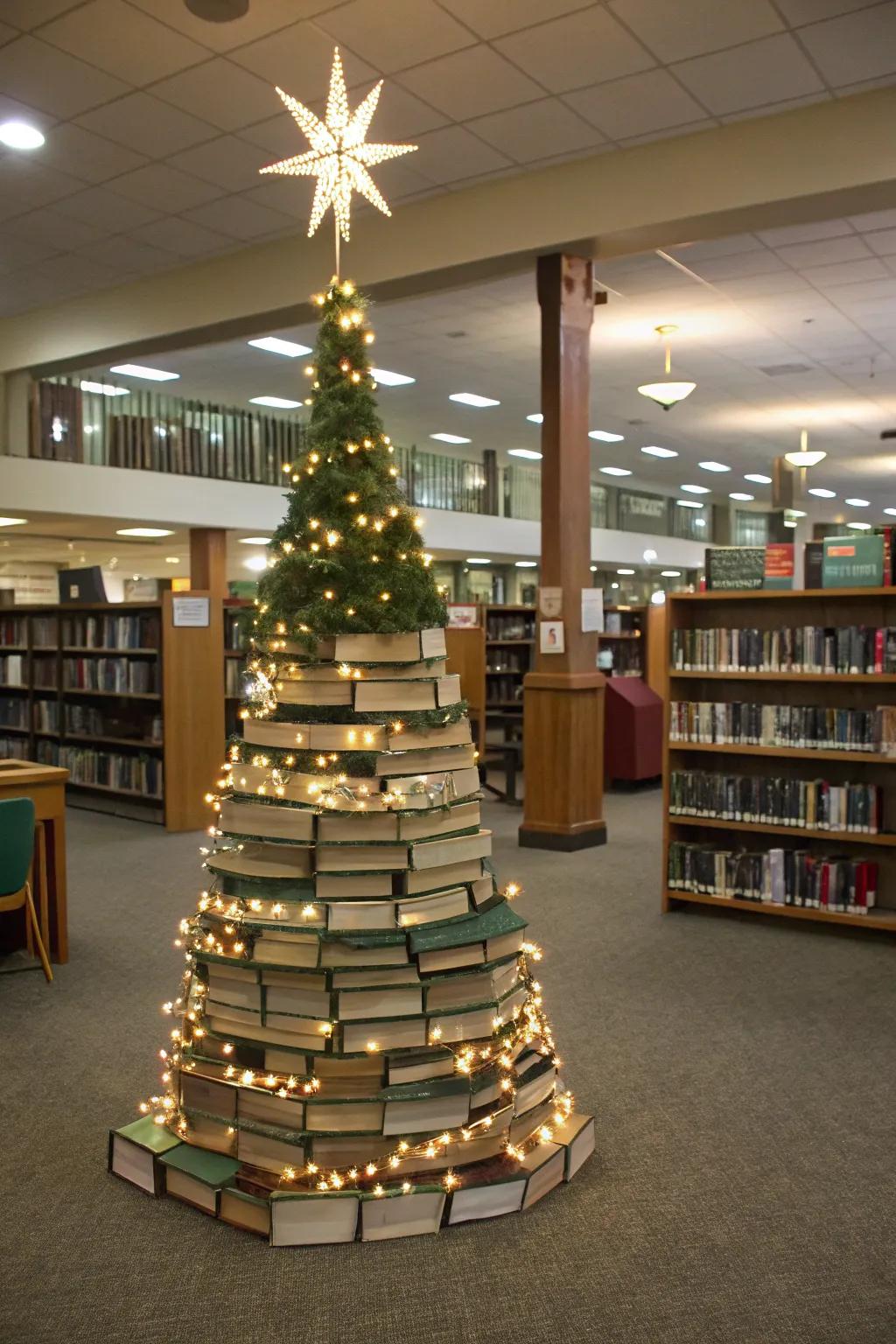 Create a captivating book Christmas tree to enchant all your library visitors.
