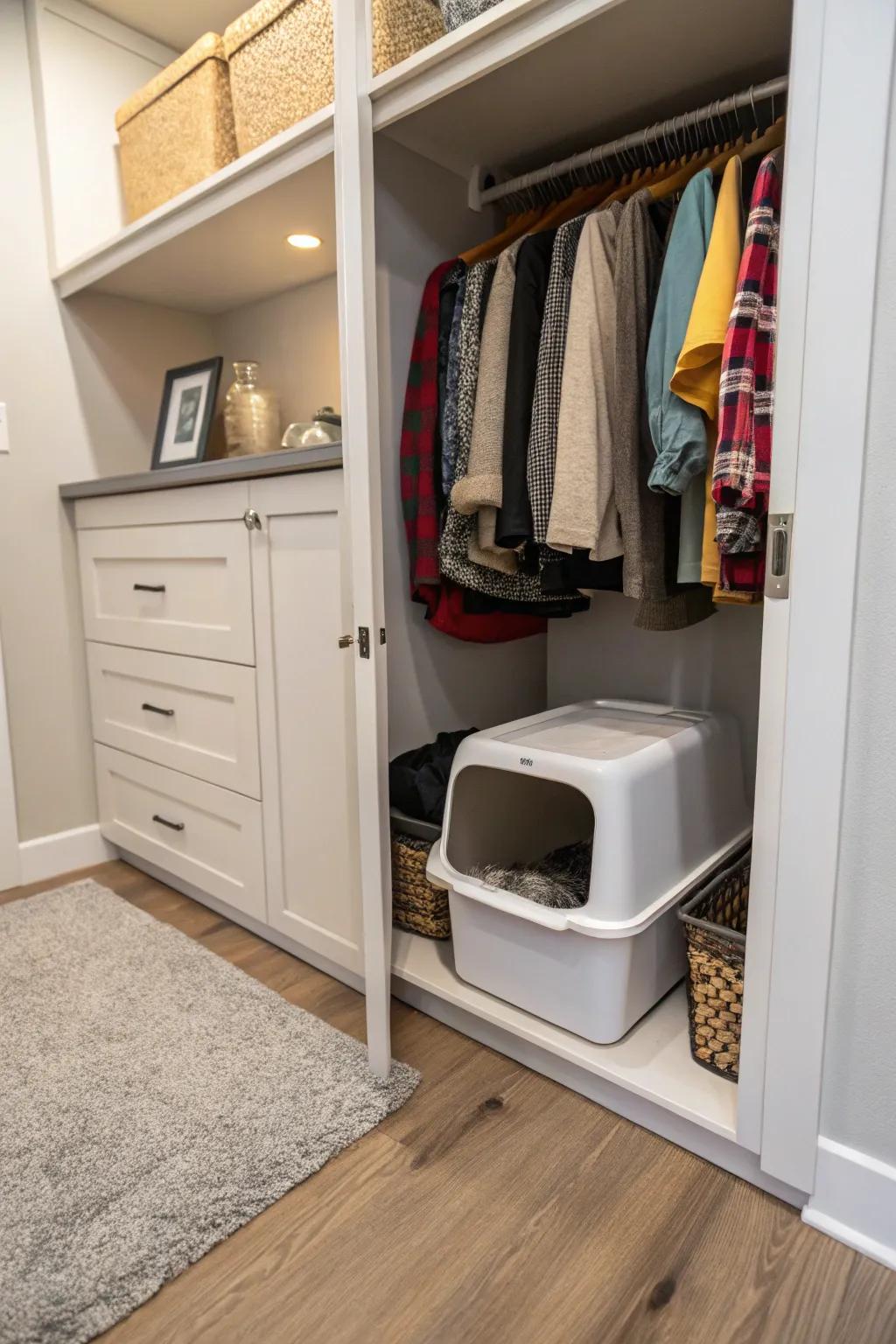 Keep the litter box discreetly hidden in a closet.