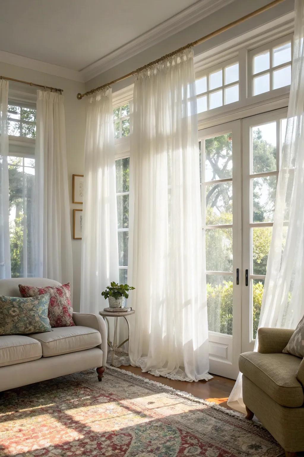 Sheer curtains let the light dance through your living room.