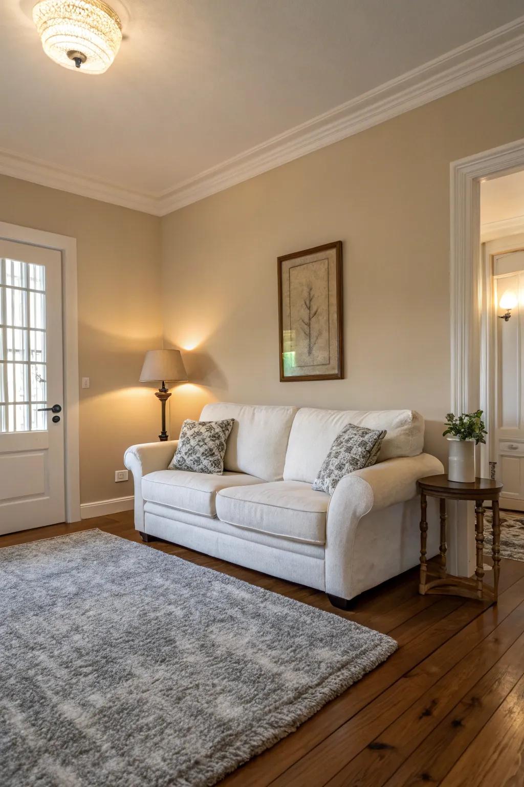 A calming living room with a neutral palette that exudes serenity.