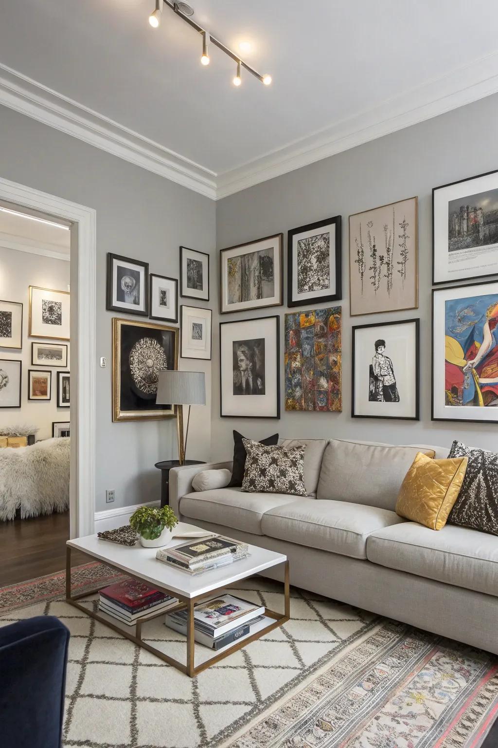 Anchor your gallery wall with a large piece and build around it for a classic look.