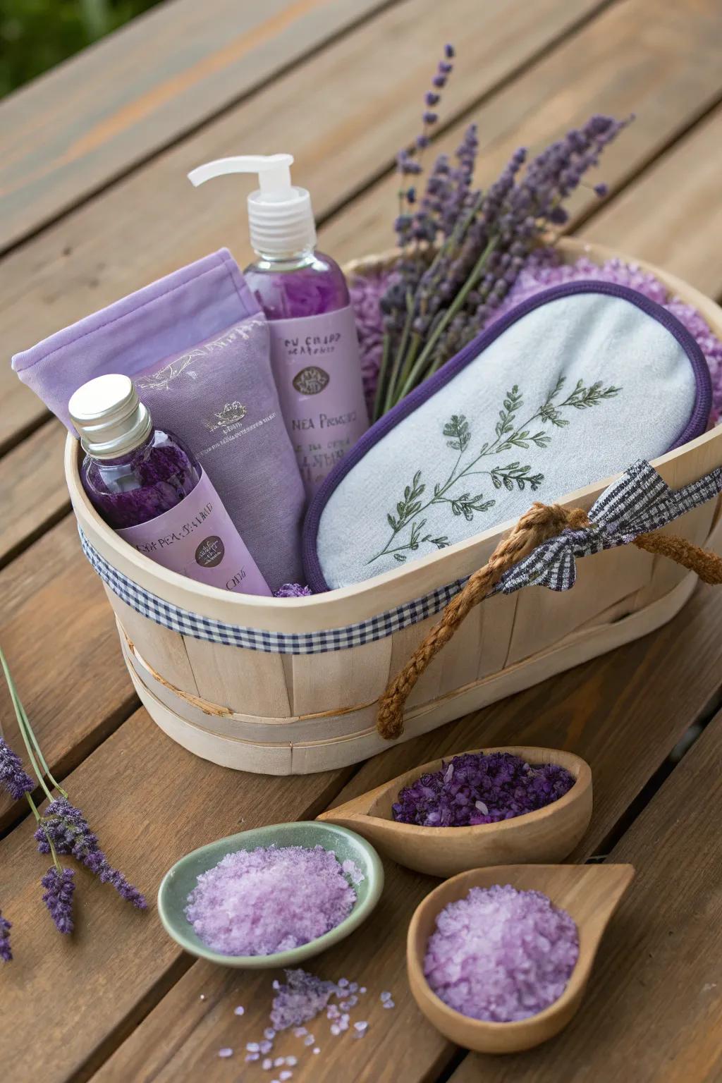 Lavender Bliss Basket: A serene escape wrapped in purple hues.