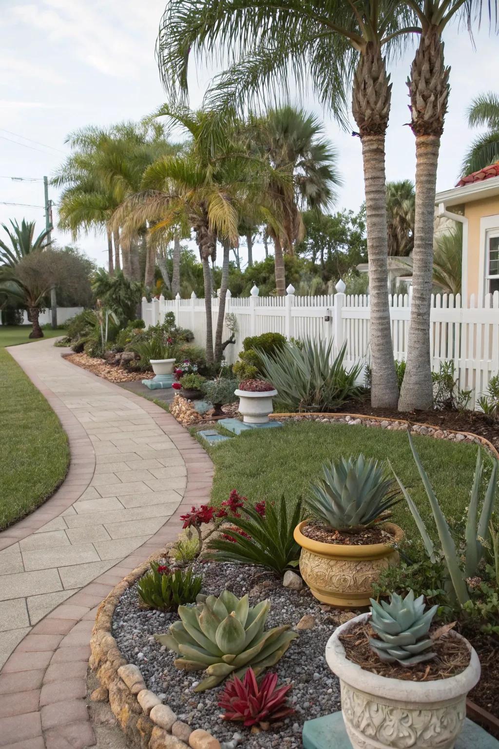 Drought-tolerant plants thriving in a Florida front yard.