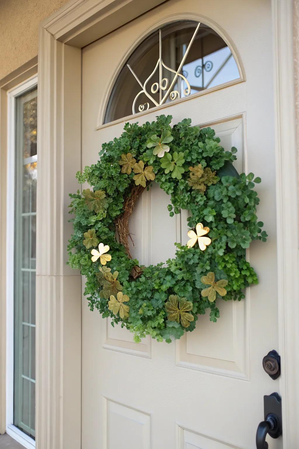 A shamrock wreath brings a touch of Irish charm to your door.