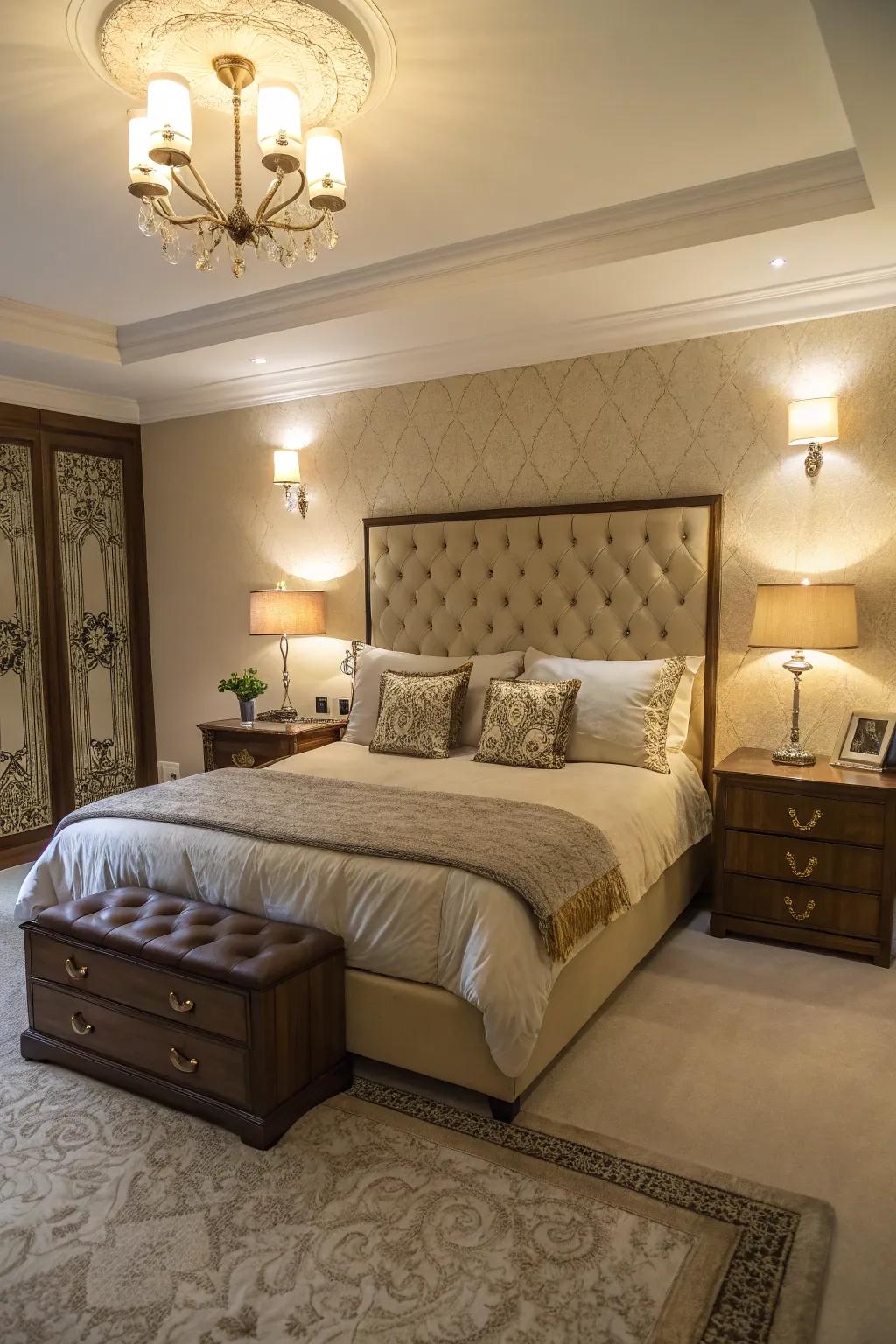 A central bed layout creates a balanced focal point in your master bedroom.