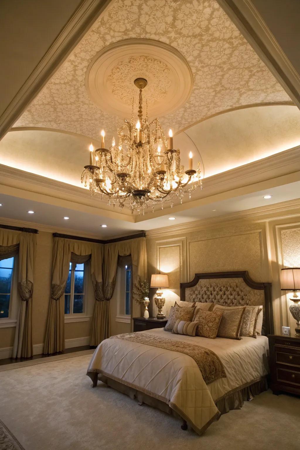 A stunning chandelier can transform your tray ceiling into a centerpiece of elegance.