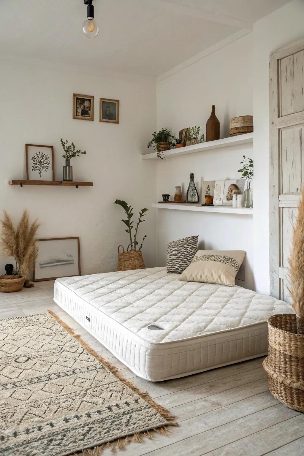 Achieve tranquility with a minimalist mattress setup.