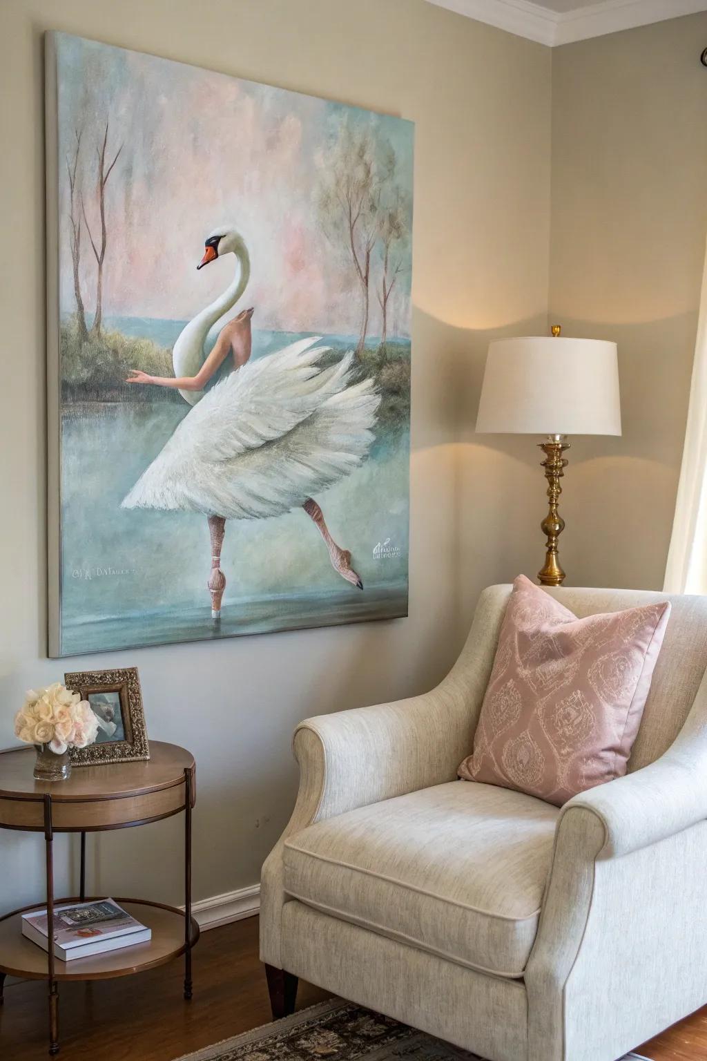 A swan gracefully becomes a ballerina, adding elegance to any space.