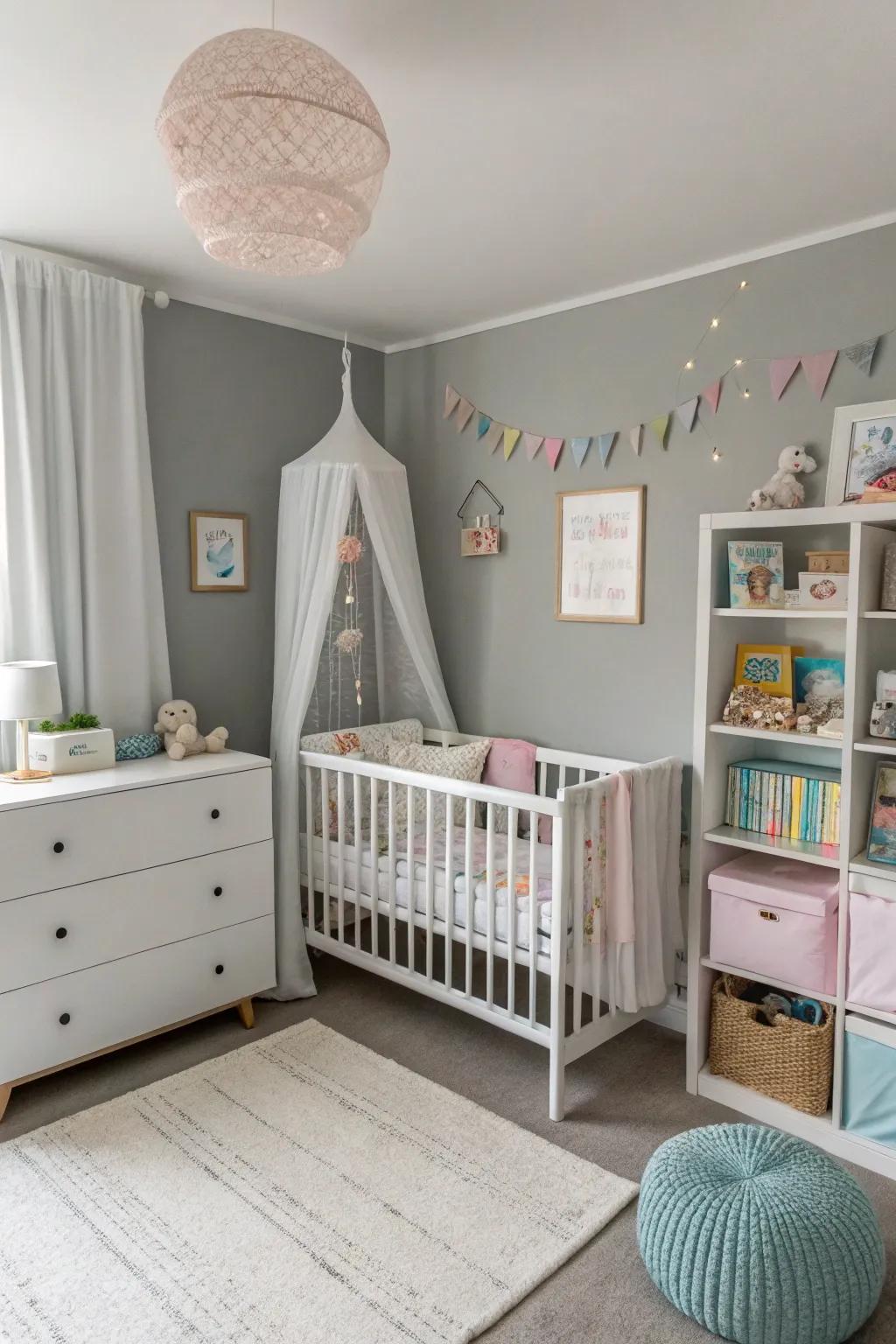 A serene baby boy room with a neutral color palette.