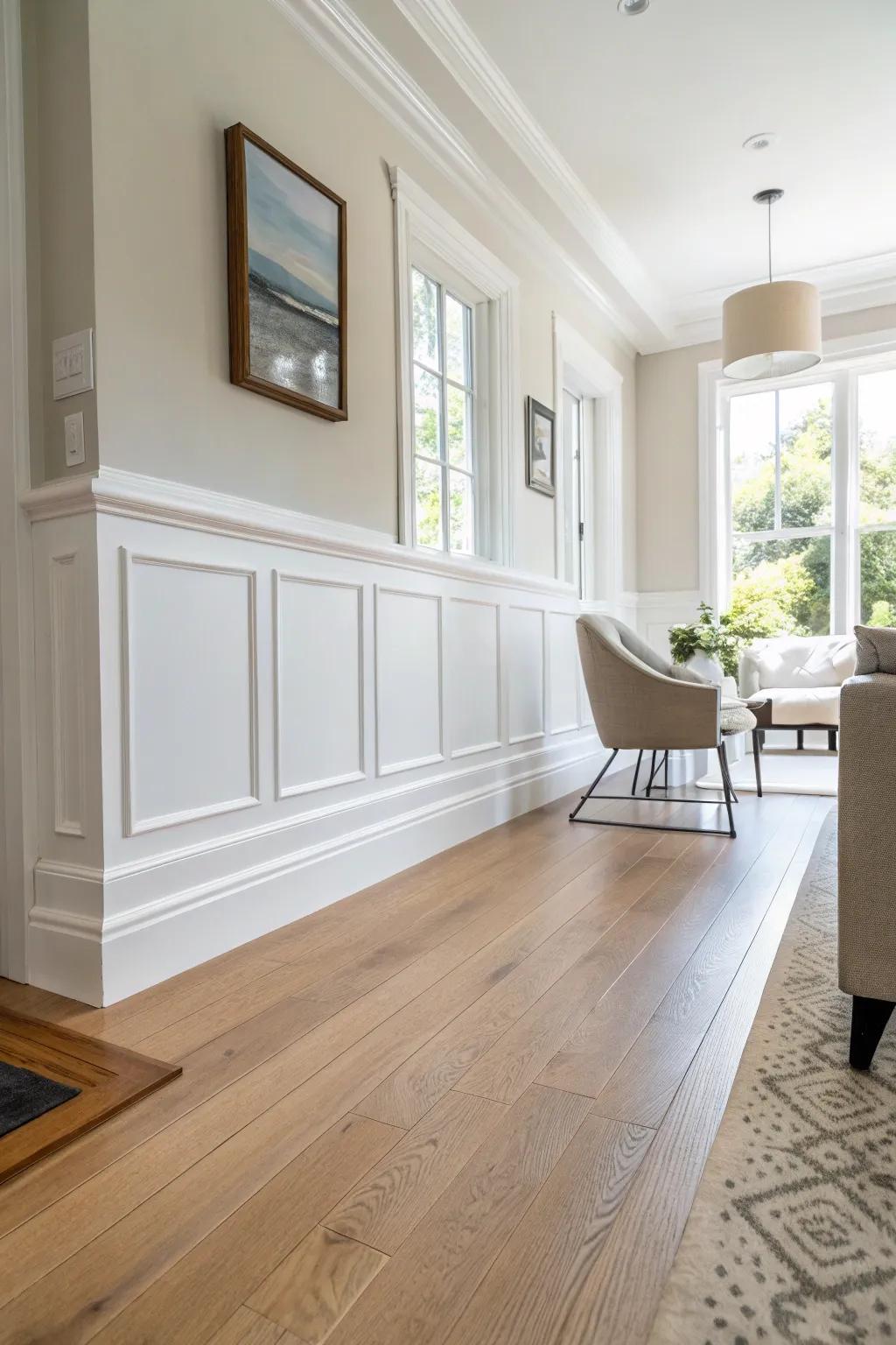 Sleek and minimalistic baseboards in a bright, modern room.