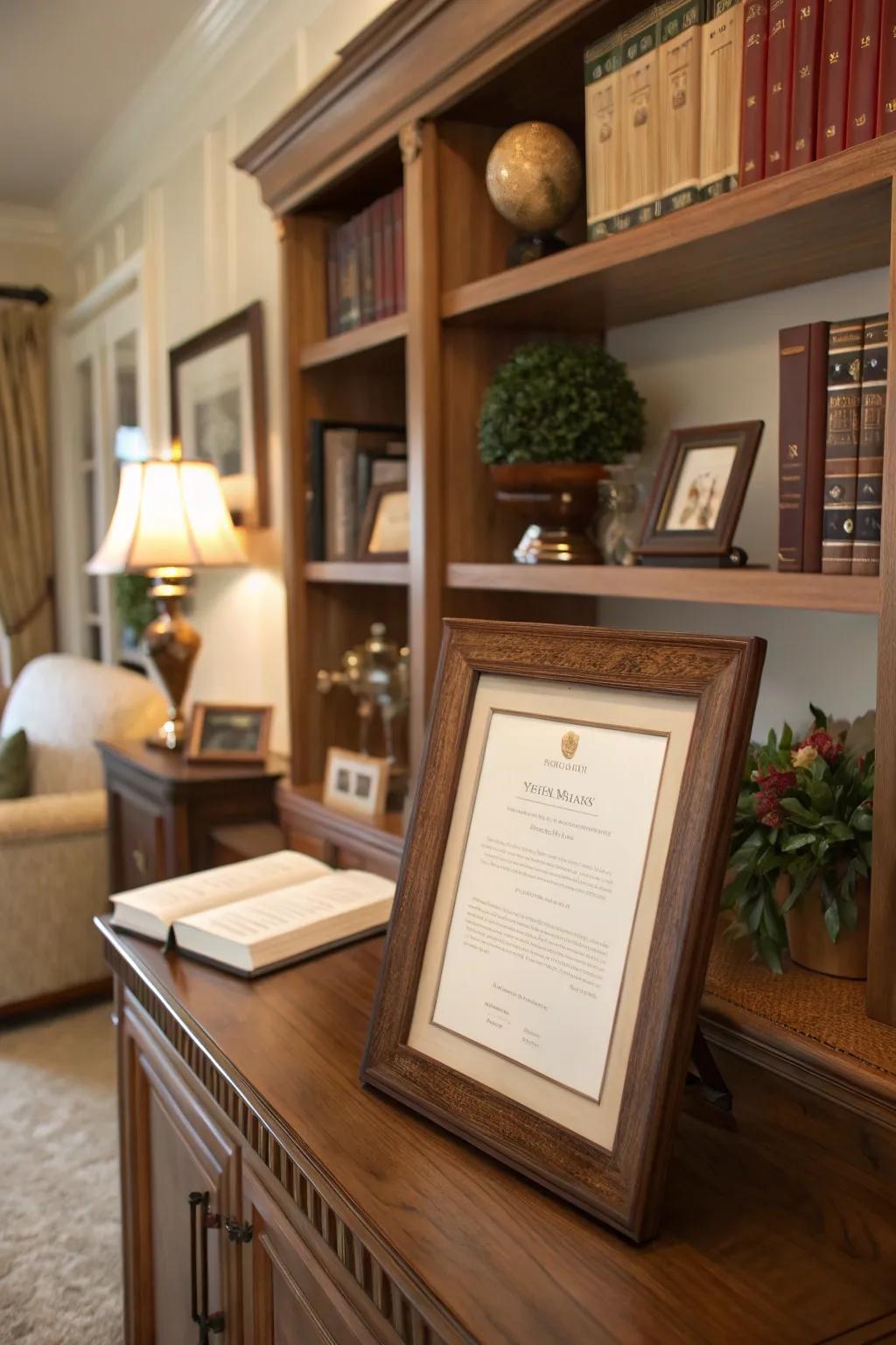 Elevate your diploma with a classic walnut finish frame that adds warmth and charm.