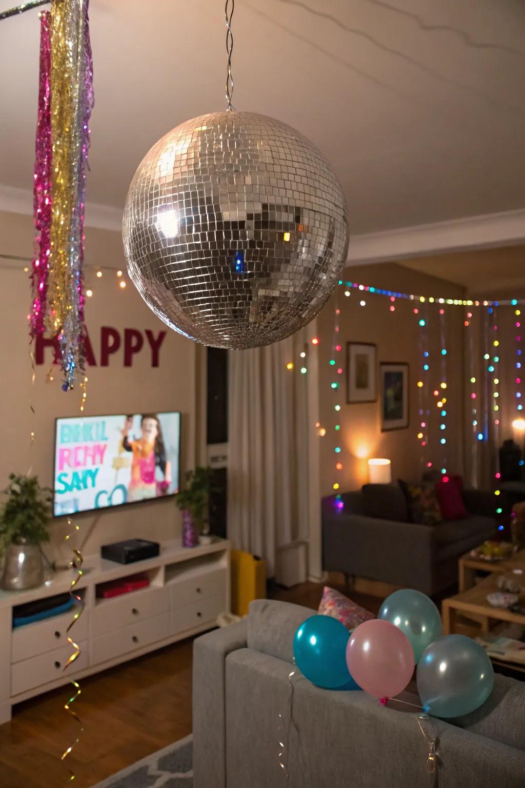 Transform your space into a sparkling dance floor with a disco ball.