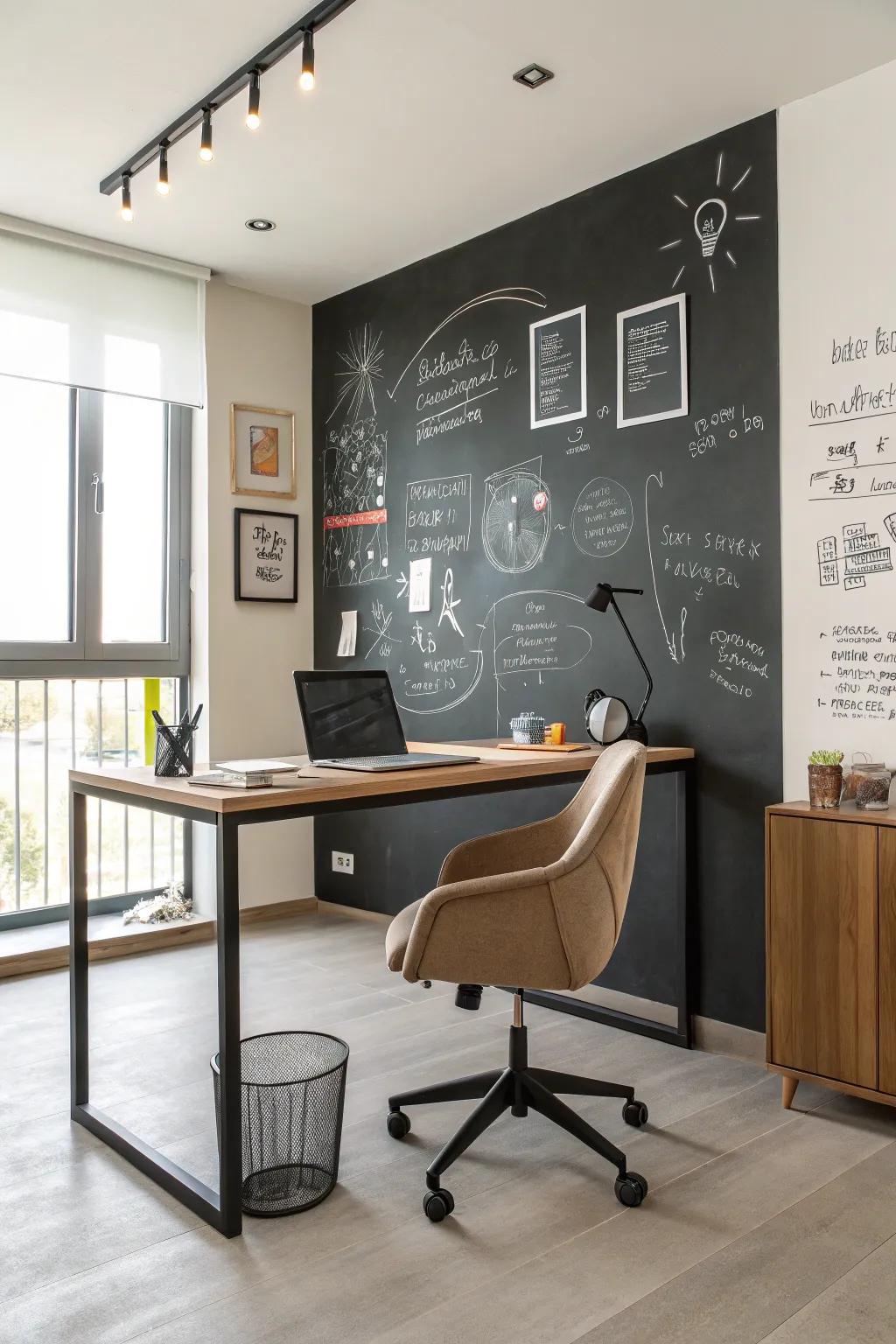 An office chalkboard wall ready for creativity.