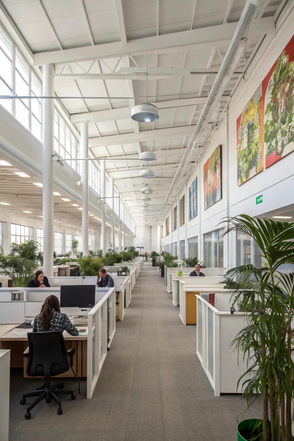 Open plan office layout for enhanced communication and collaboration.