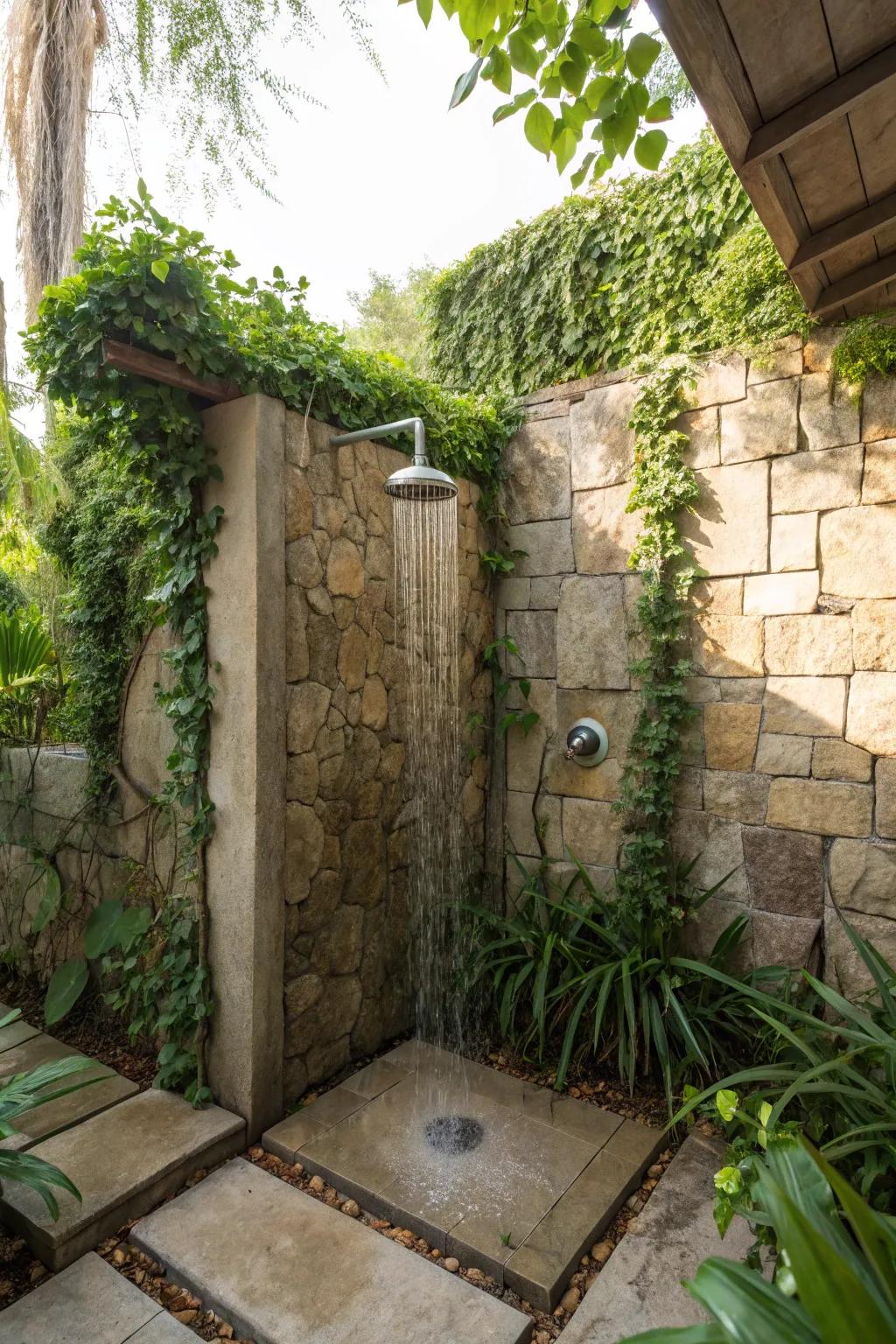 Experience nature's embrace with a natural stone shower enclosure.