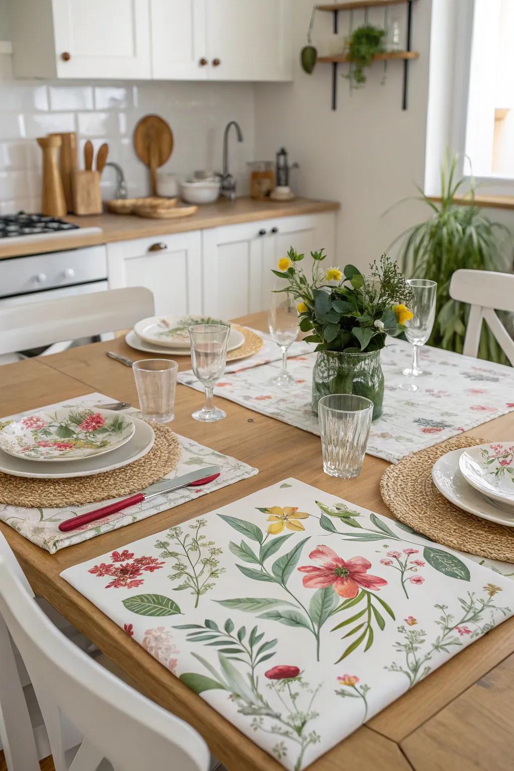 Nature-inspired placemats bring a fresh, blooming look to your dining table.