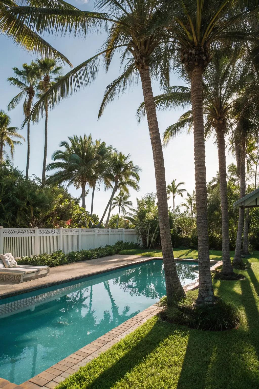 Palm trees add a touch of tropical elegance to any poolside.