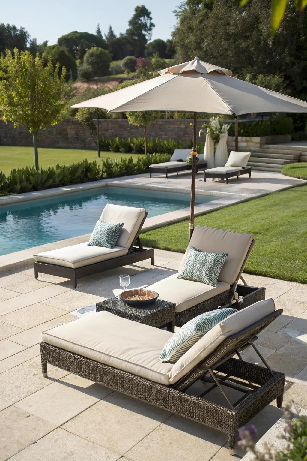 Lounge in style with adjustable chairs for your pool deck.