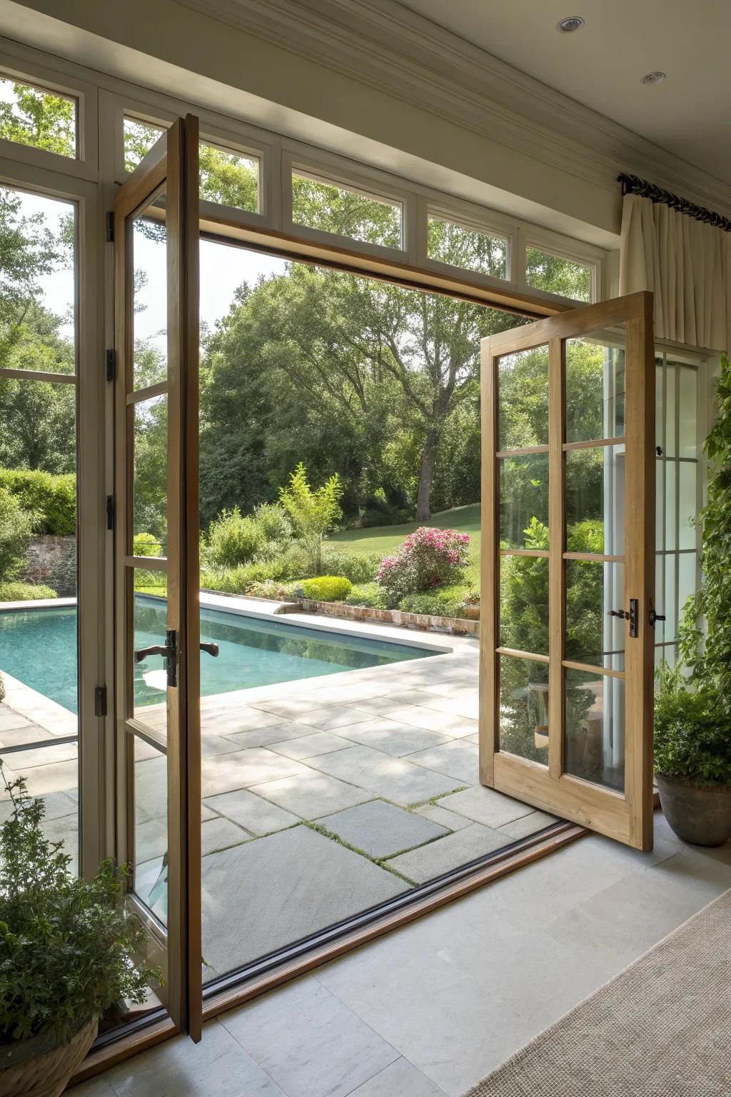 An airy pool house with large windows and seamless indoor-outdoor flow.