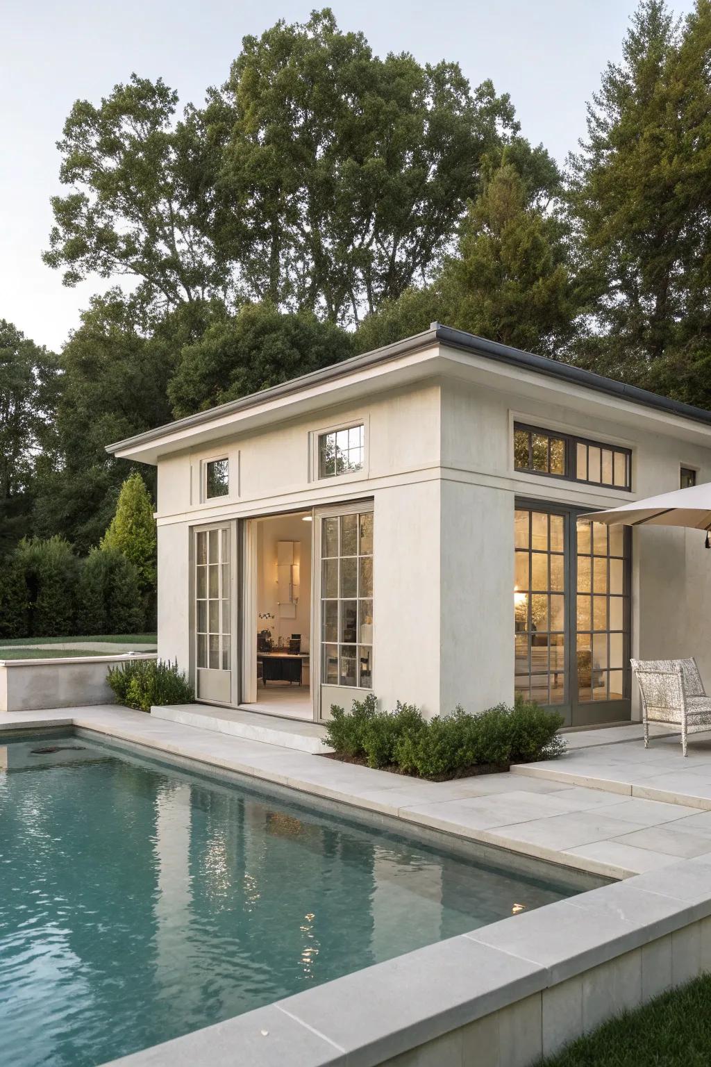 A minimalist pool house design that blends simplicity with sophistication