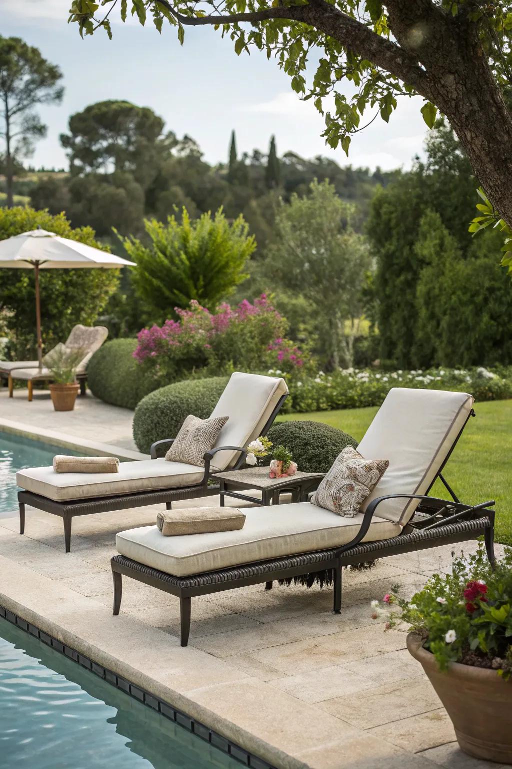 Create a resort-like feel with plush lounge chairs perfect for sunbathing.