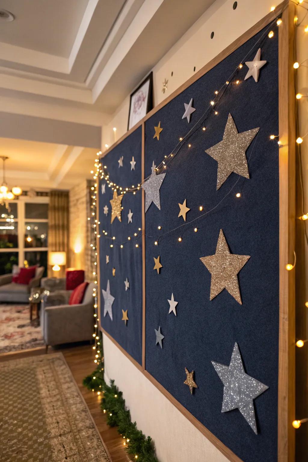 A starry sky background sets the perfect tone for your bulletin board.