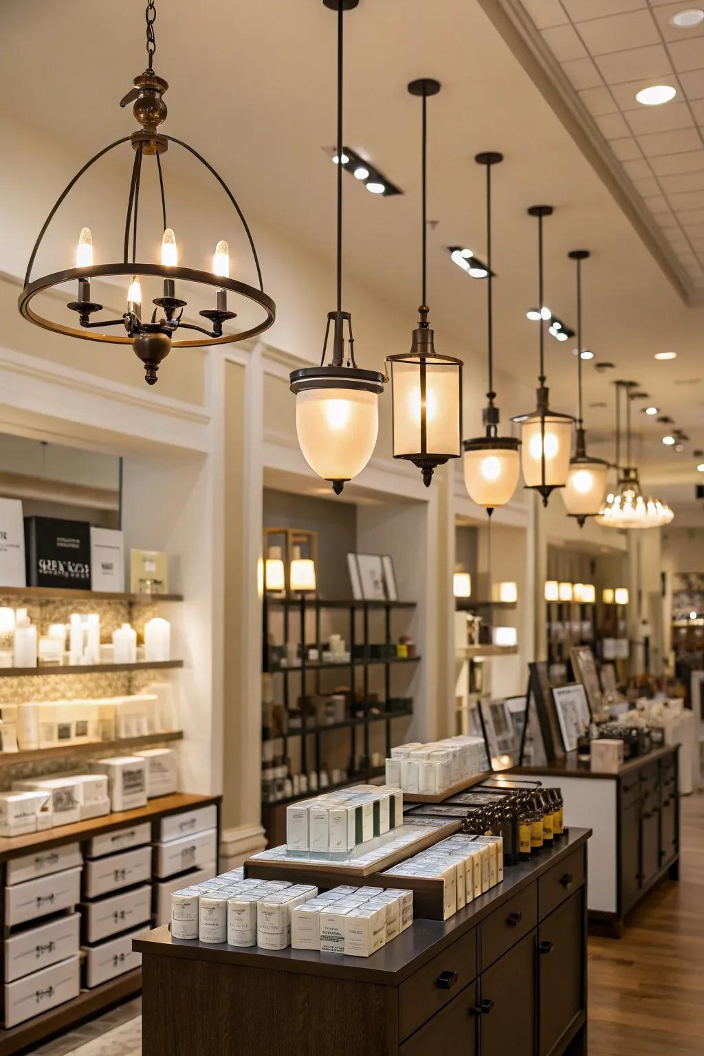 Ambient lighting elevates product displays and creates a cozy shopping environment.