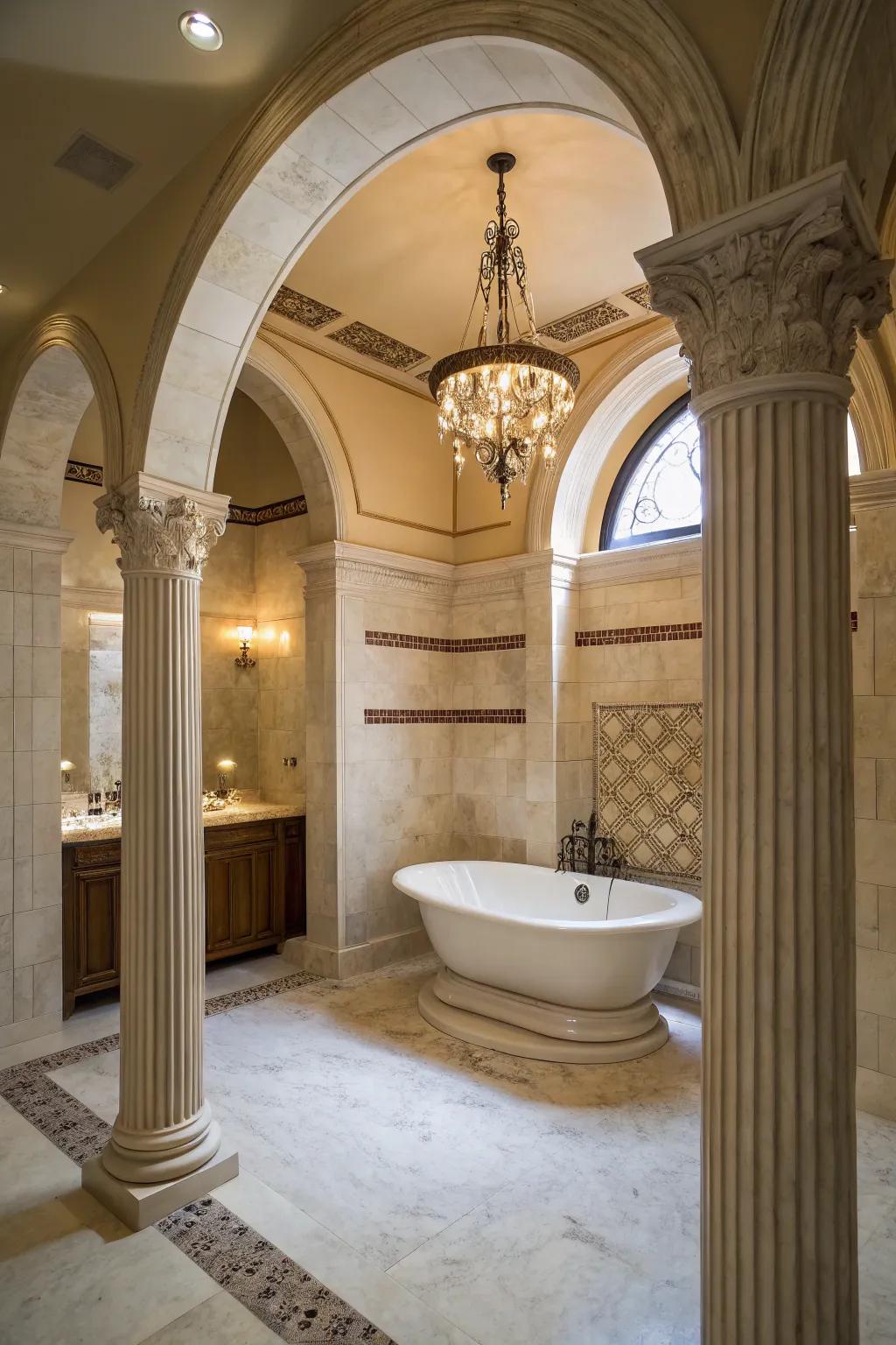 Columns add a touch of Roman elegance to this beautiful bathroom.