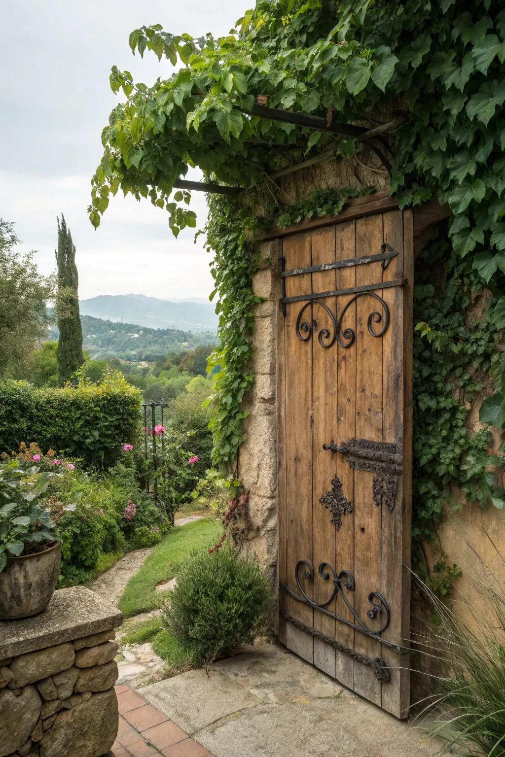 Rustic charm meets nature in this secret garden entrance.