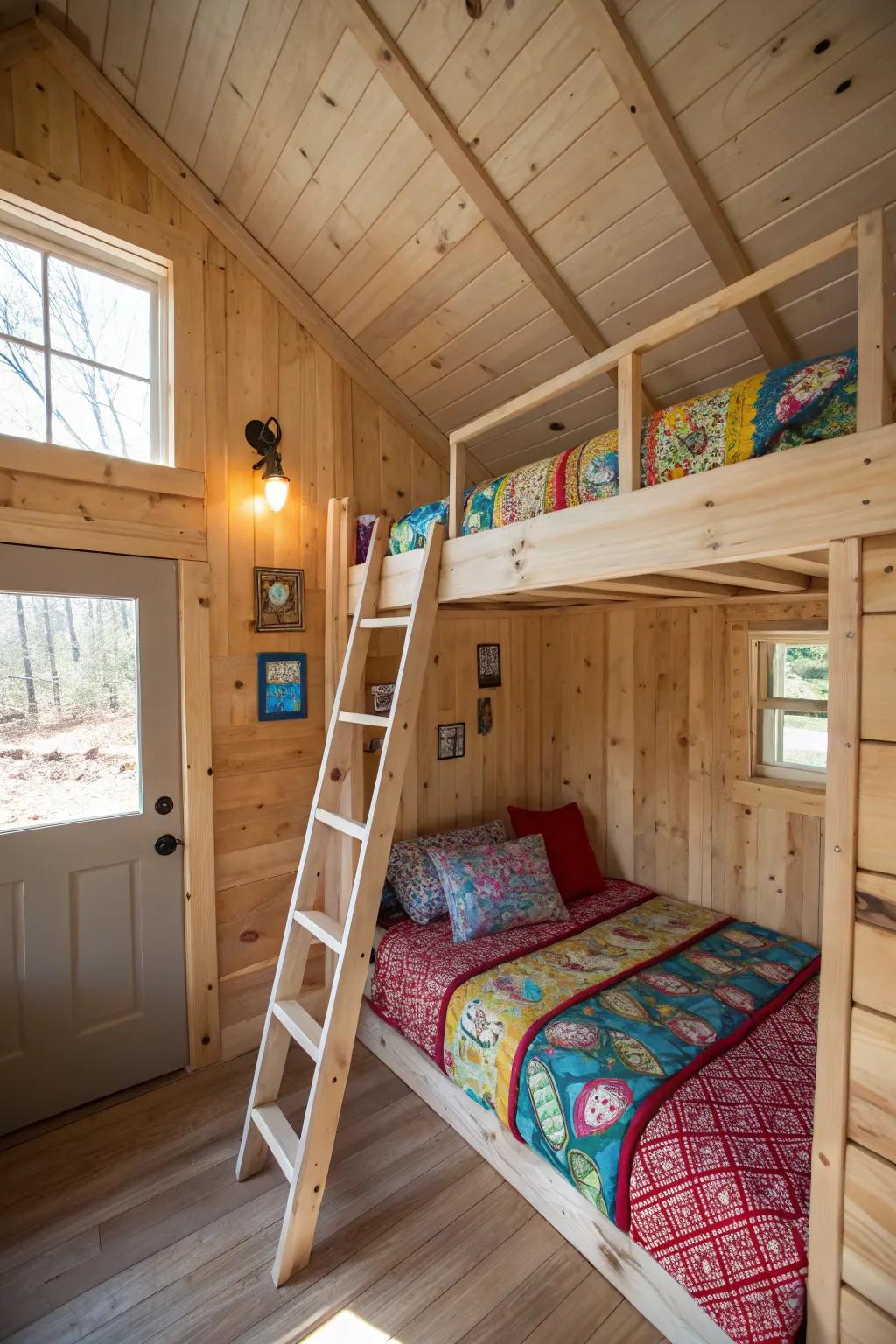 Loft beds create more room for activities in a compact space.