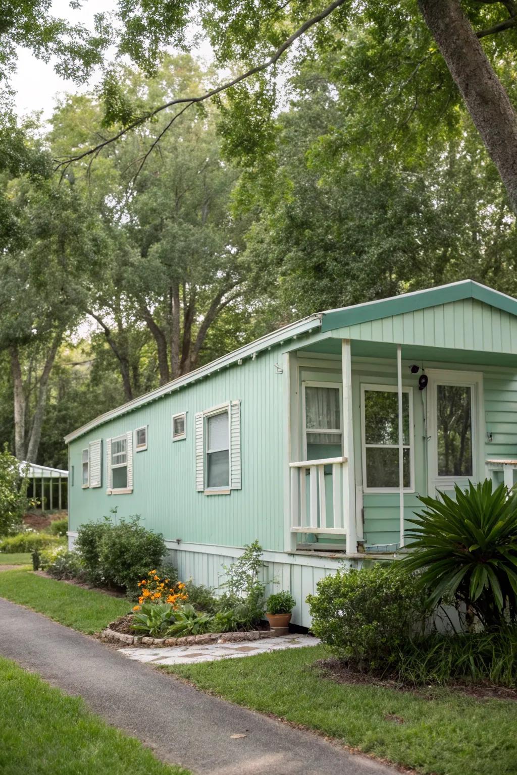 Soft pastels breathe life into your mobile home's exterior, offering a fresh and inviting look.