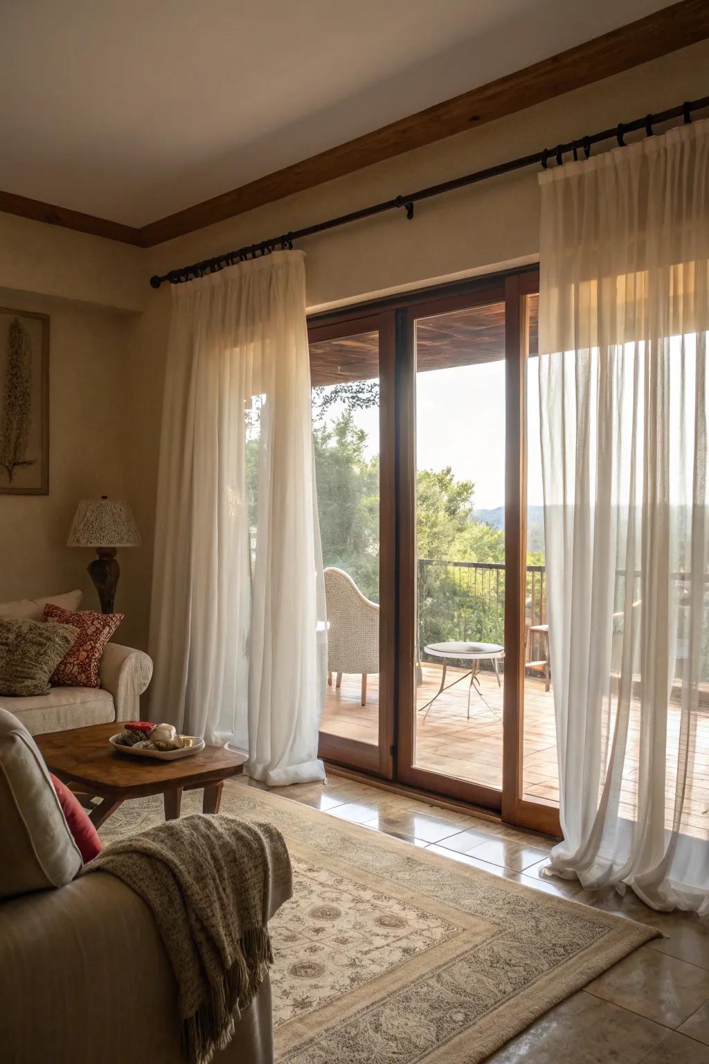 Sheer curtains add a delicate touch while maintaining privacy.