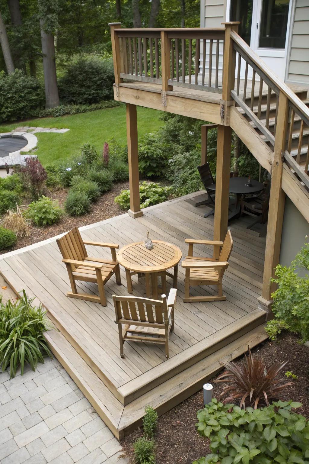 Multi-level decks can add dimension and functionality to small spaces.