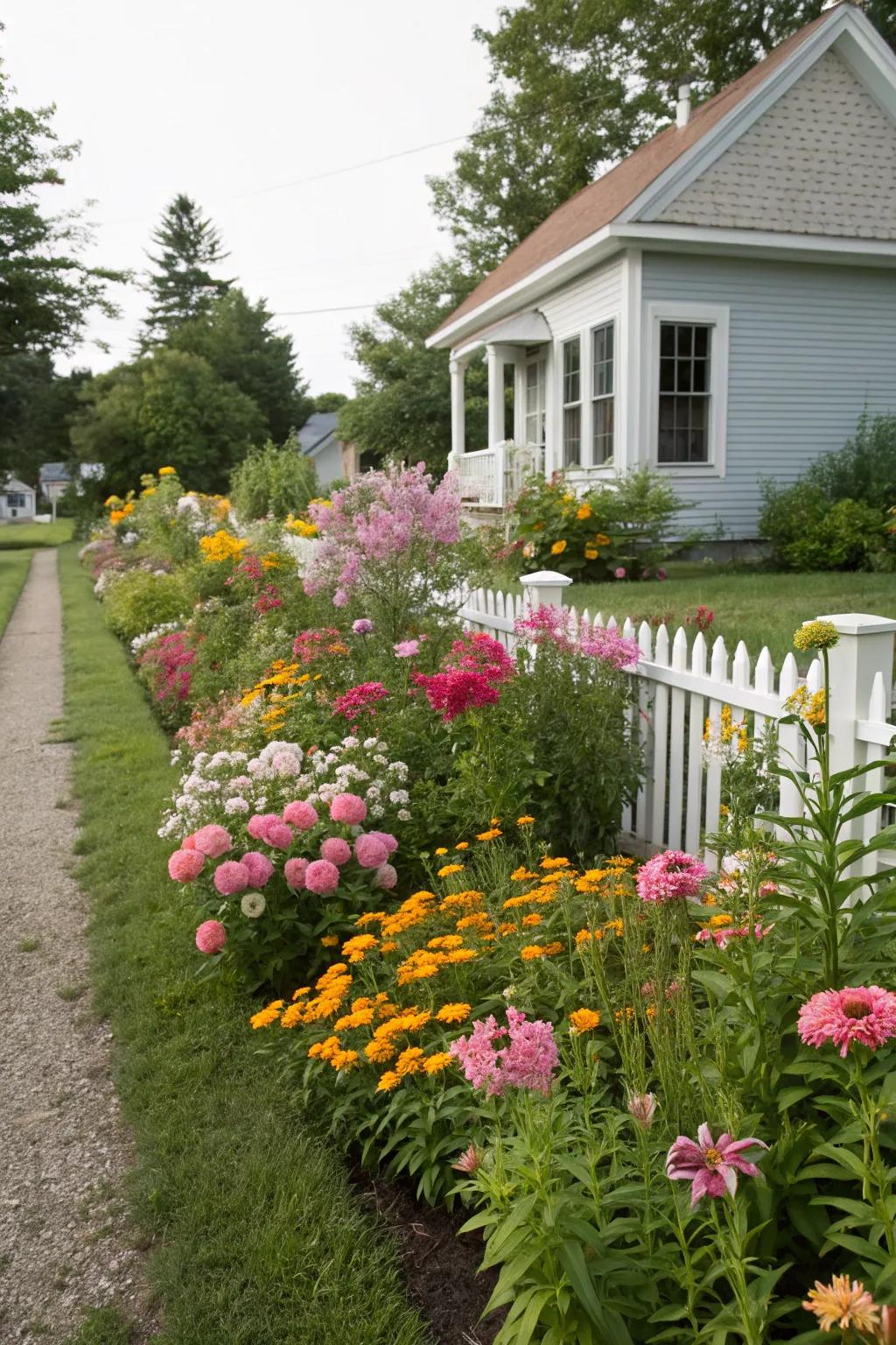 Perennials add a pop of color to a small front yard.