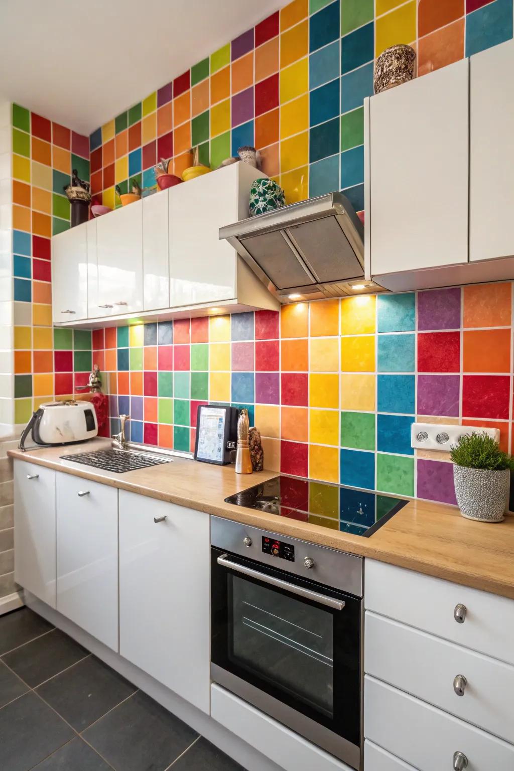 Brighten up your kitchen with a splash of color using vibrant tiles.