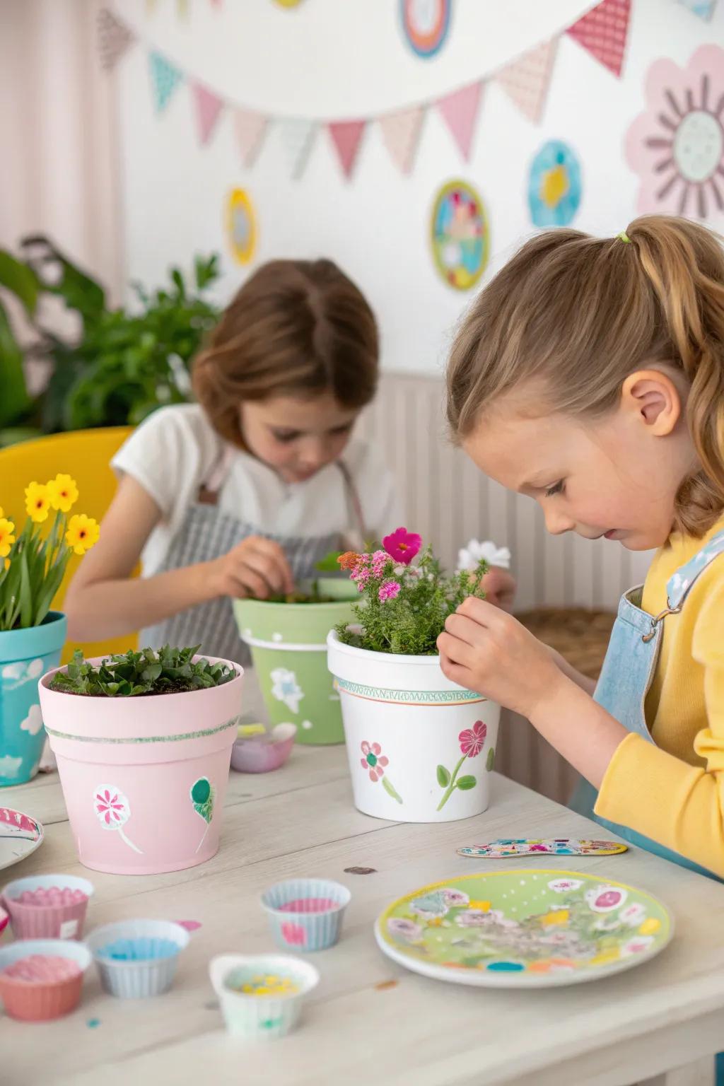 Kids enjoying a spring craft activity