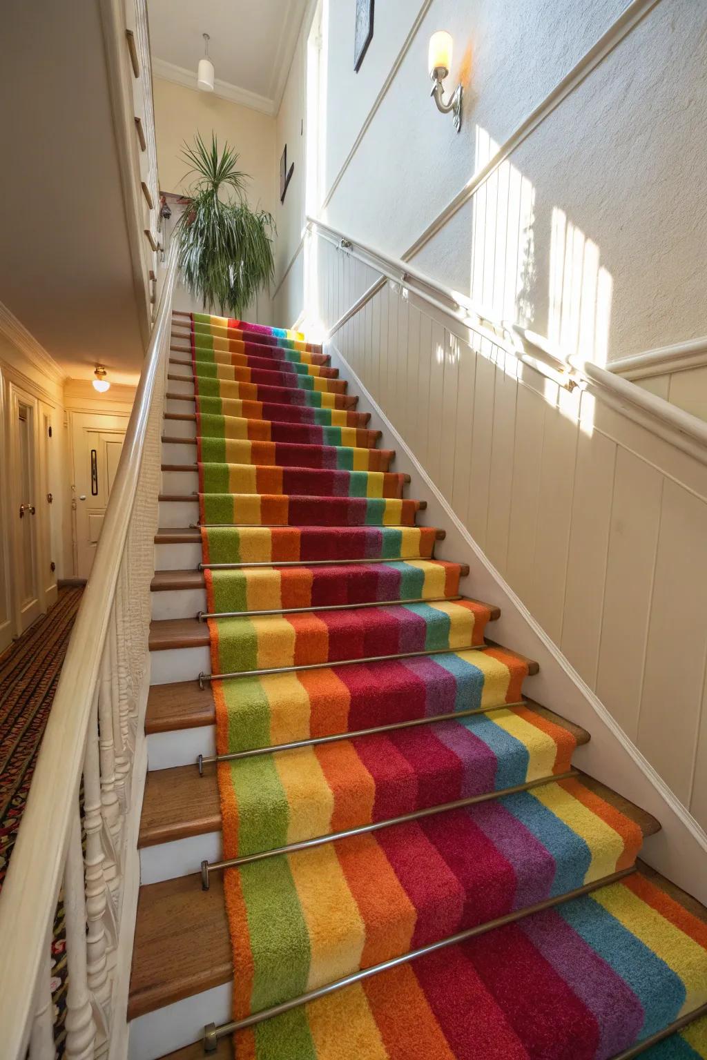 Colorful carpet treads provide both style and comfort.