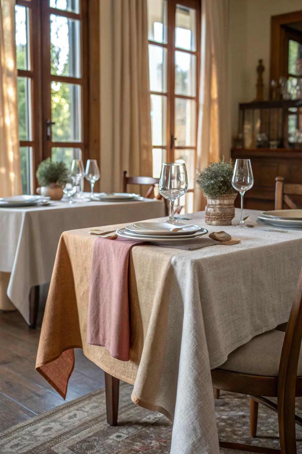 Layered linen creates an elegant and timeless table setting.